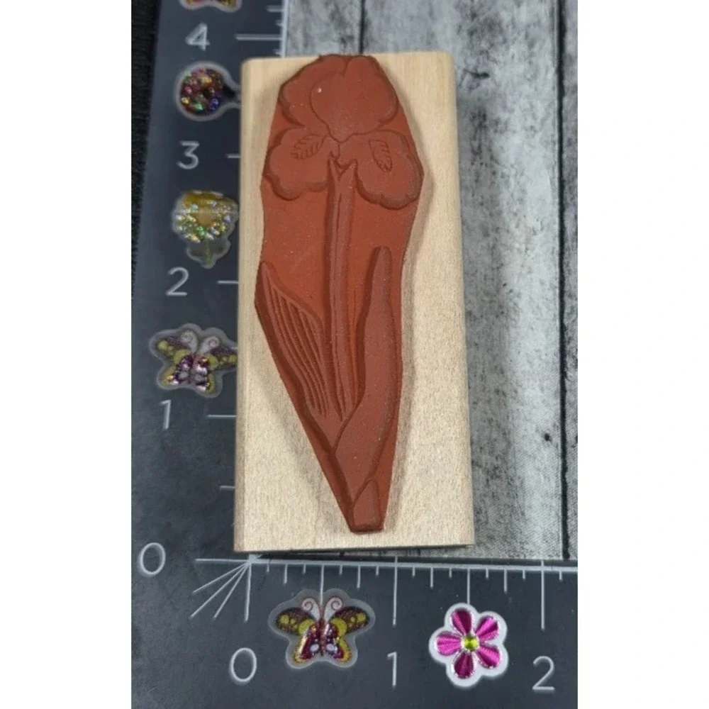 Rubber Stampede Iris Flower Long Stem Z286E 1996 Rubber Stamp Wood #B86
